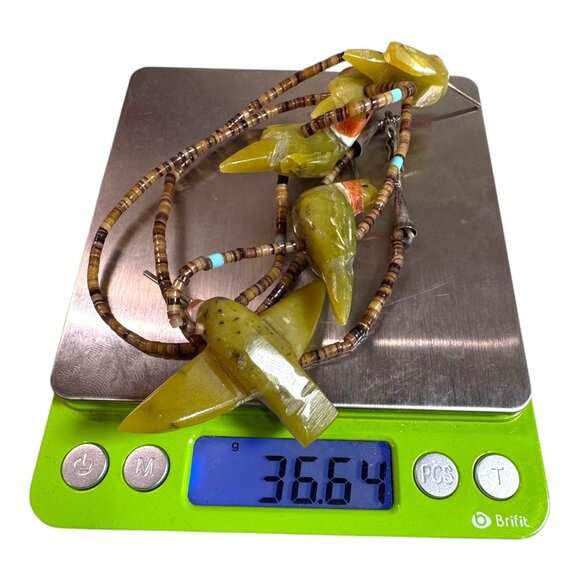 Matt Mitchell Native American Hummingbird Fetish Necklace Sterling Silver Heishi - Picture 3 of 16